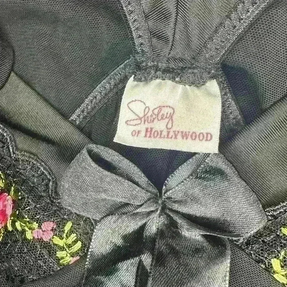 Shirley Of Hollywood Coquette Black Floral Embroidered Slip Size Large - Picture 8 of 9